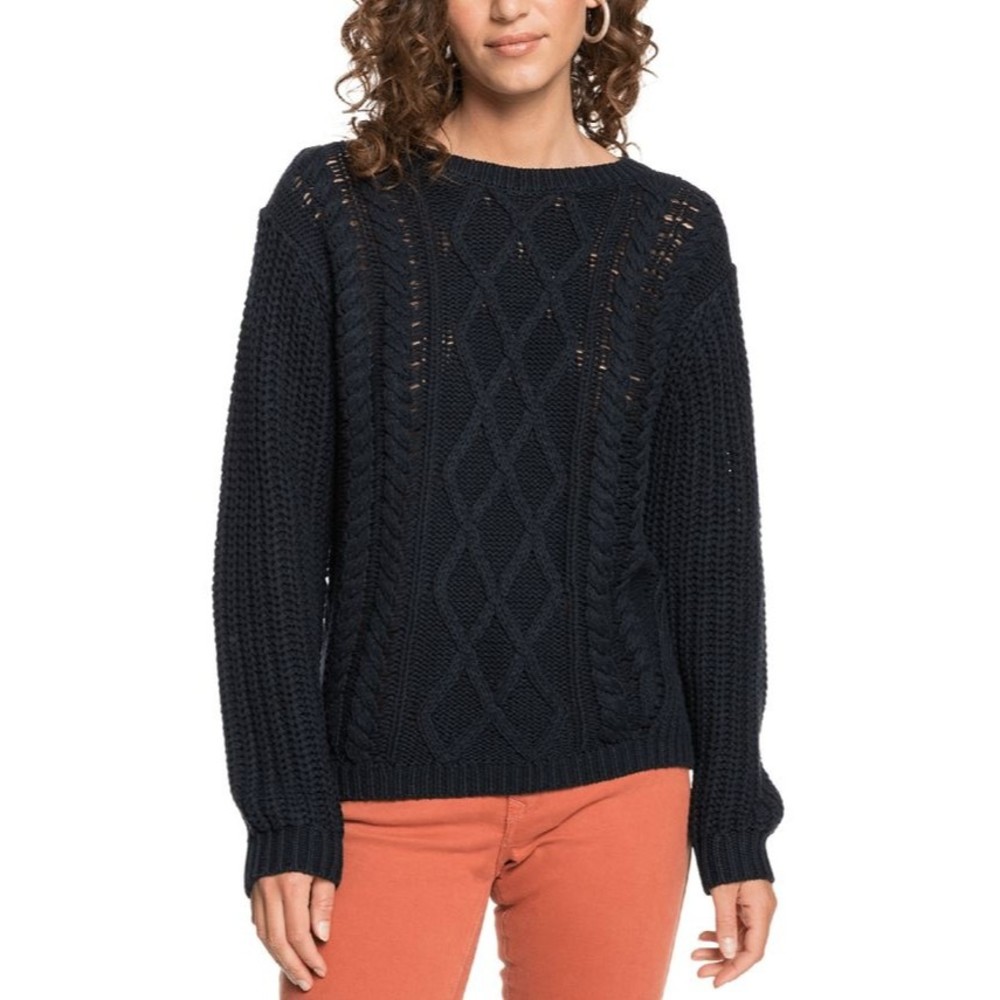 NWT Roxy England Skies navy cable knit sweater size XS